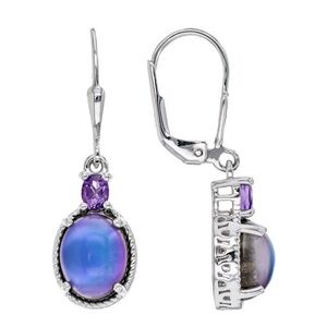 🤩 Stunning Aurora Moonstone Dangle Earrings w/Amethyst accents in 925. NWOT